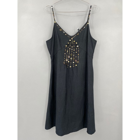 Jennifer Eden Dresses & Skirts - Jennifer Eden Sequin Embellished Linen Blend Dress Womens 10 Black Gold Boho